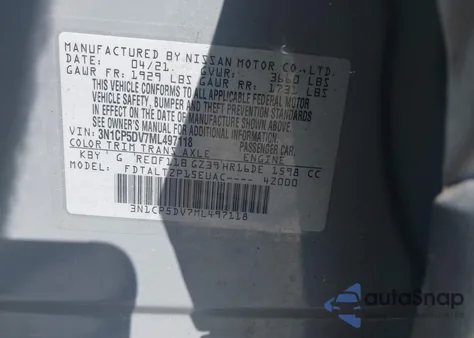 2021 Nissan Kicks Sr Xtronic Cvt z USA, uszkodzony, nr VIN 3N1CP5DV7ML497118